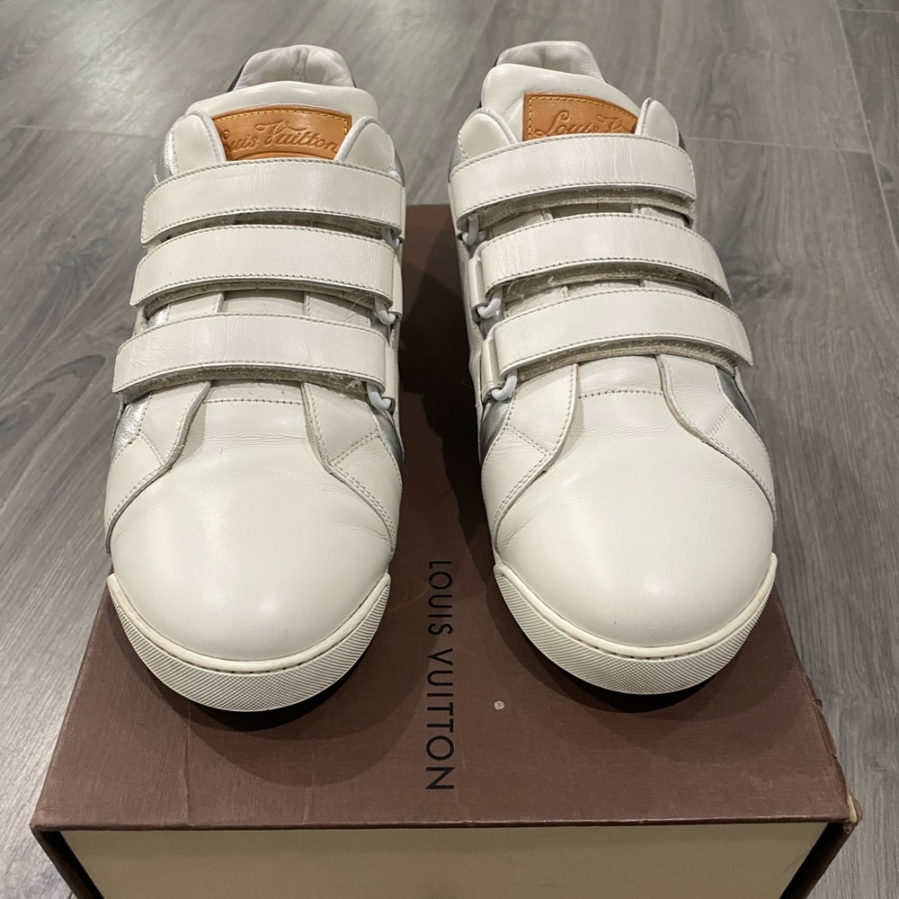 LOUIS VUITTON Leather Velcro Sneakers White